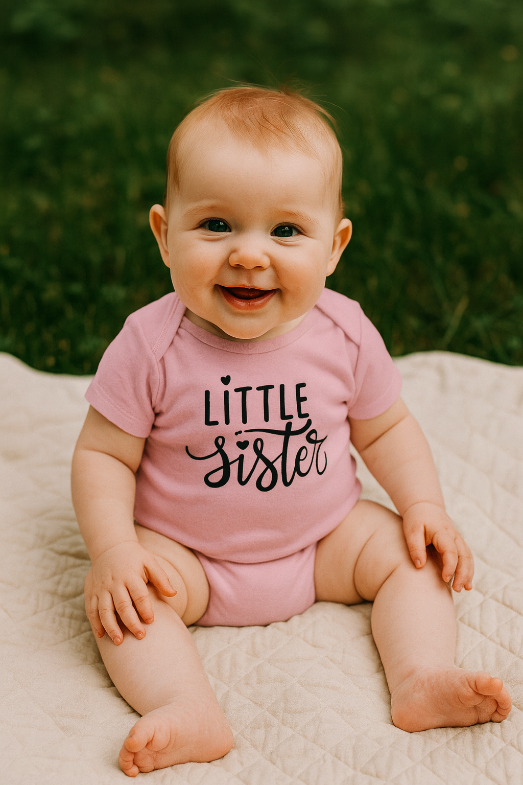 liten flicka med en lillasyster-tröja